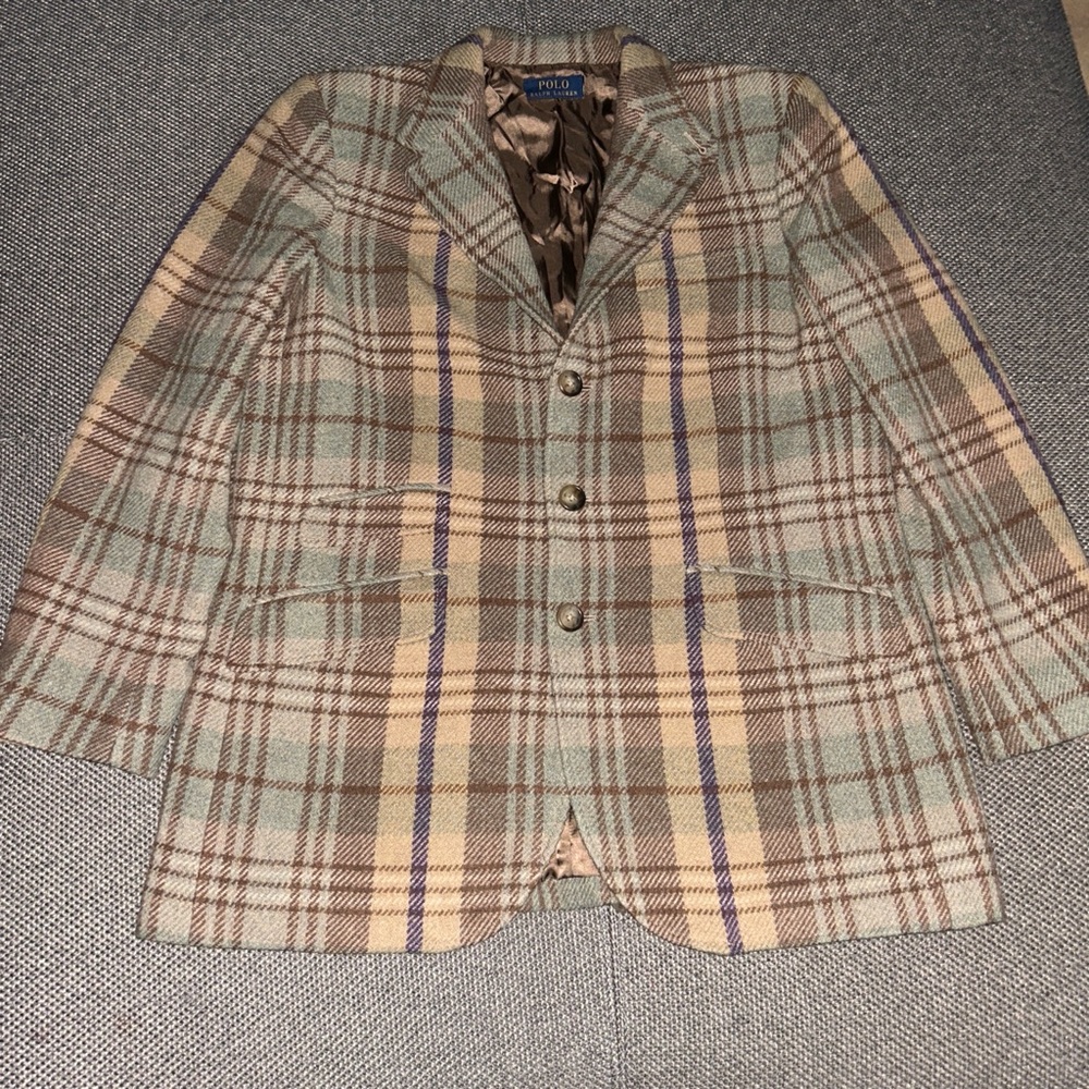 Polo Ralph Lauren Wool Blend Brown Plaid Peacoat Blazer Large - Picture 3 of 8